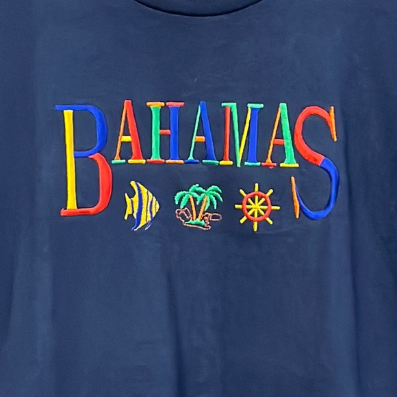 Fruit of the Loom Heavy Cotton Embroidered Bahamas Blue Tee Shirt Large Blue - Picture 3 of 7